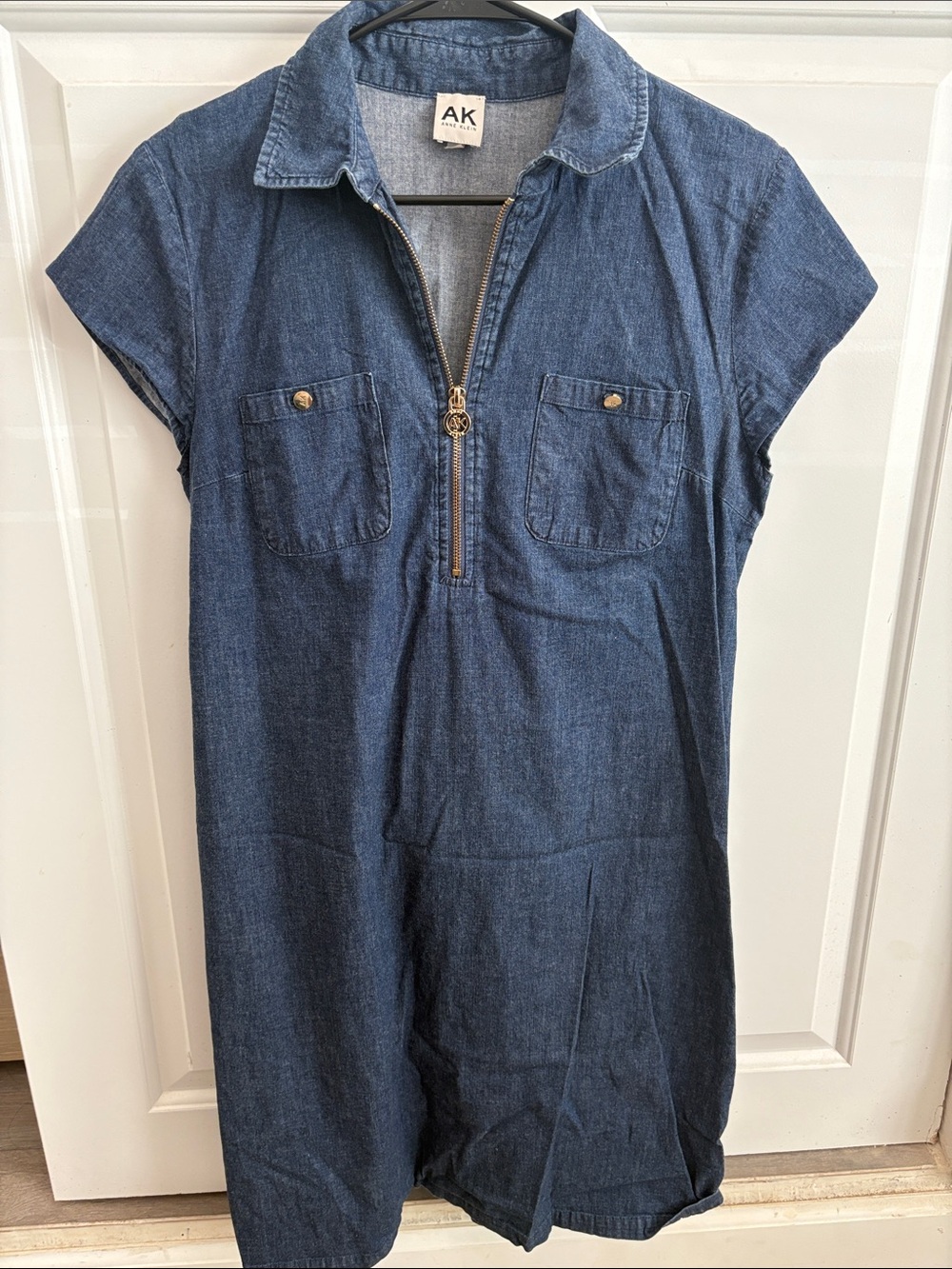 Denim Zip-Front Shirt Dress in Dark Blue